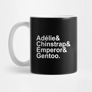 Adélie, Chinstrap, Emperor, Gentoo Mug